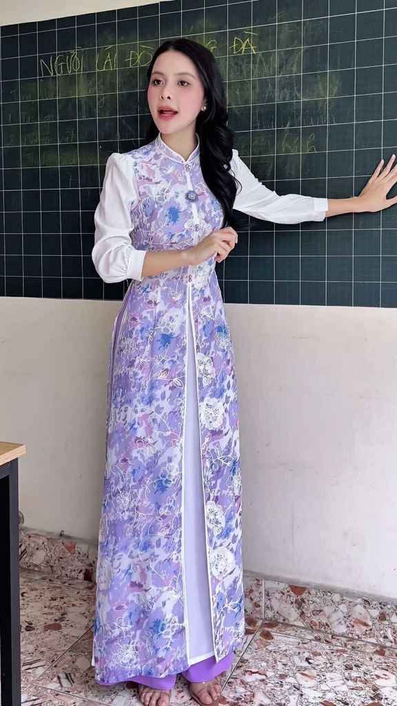 Áo Dài 4T Hoa Cẩm Đen AD2891 (áo lẻ)