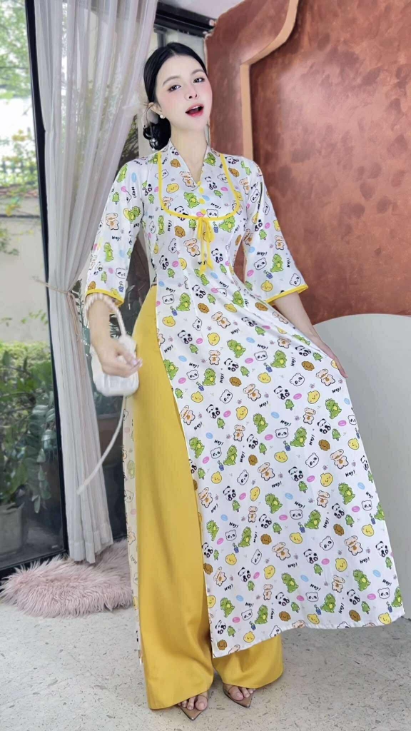 Áo Dài Cổ V Đô Vuông AD1631 (áo lẻ)