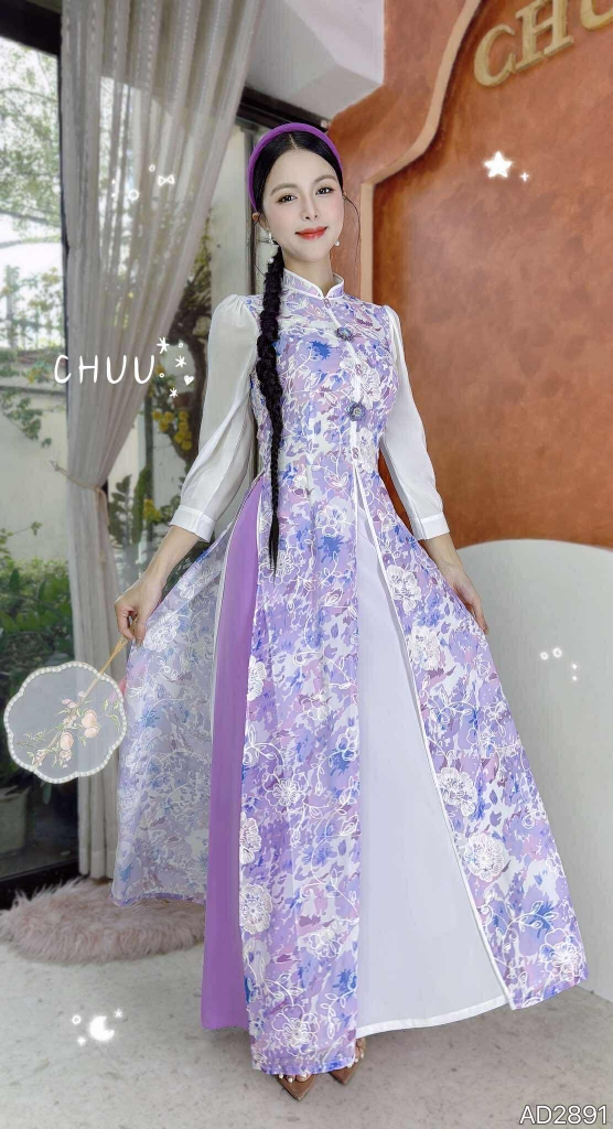 Áo Dài 4T Hoa Cẩm Đen AD2891 (áo lẻ)