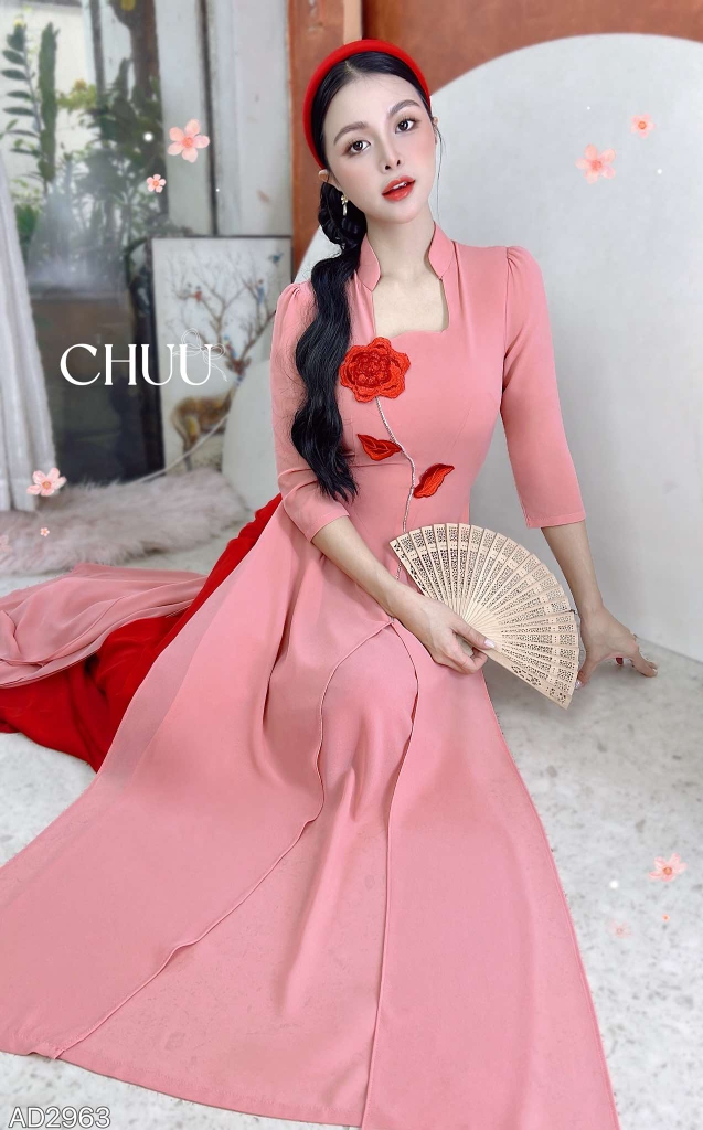 Áo Dài 4T Cánh Ngọc Lá Thêu AD2963 (áo lẻ)