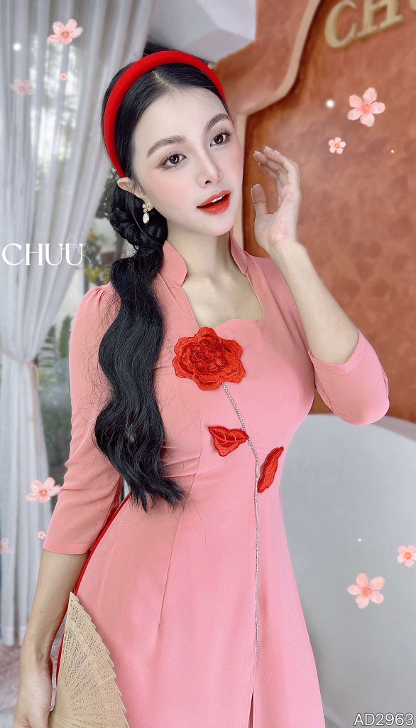 Áo Dài 4T Cánh Ngọc Lá Thêu AD2963 (áo lẻ)