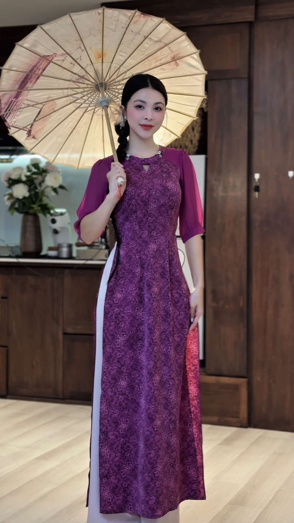 Áo Dài Hoa Ép Kính AD2966 (áo lẻ)