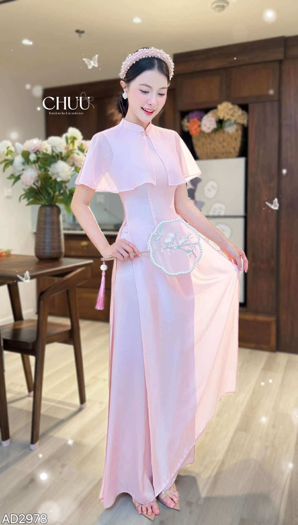 Áo Dài Liền Choàng Song Tử + PK AD2978 (áo lẻ)