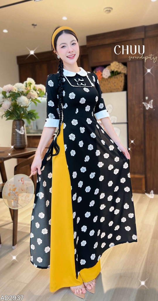 Áo Dài Cổ Sen 2 Nơ Lụa AD2937 (áo lẻ)