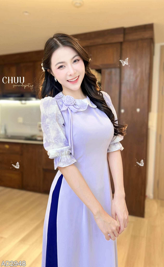 Áo Dài Bánh Quy Hoa Hồng+PK AD2948 (áo lẻ)