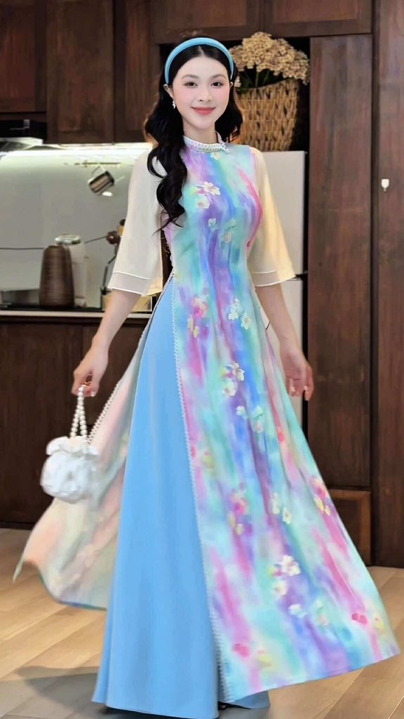 Áo Dài Viền Bi Ánh HÀo AD2775 (áo lẻ)