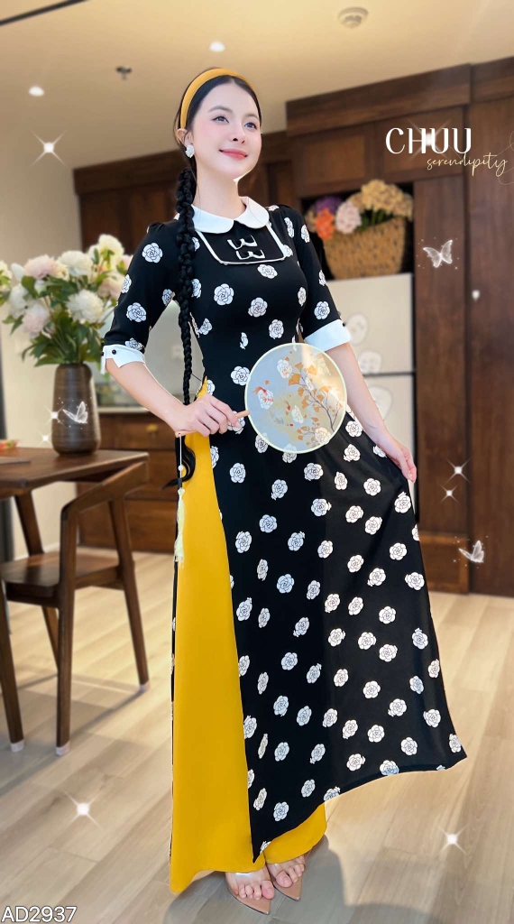 Áo Dài Cổ Sen 2 Nơ Lụa AD2937 (áo lẻ)