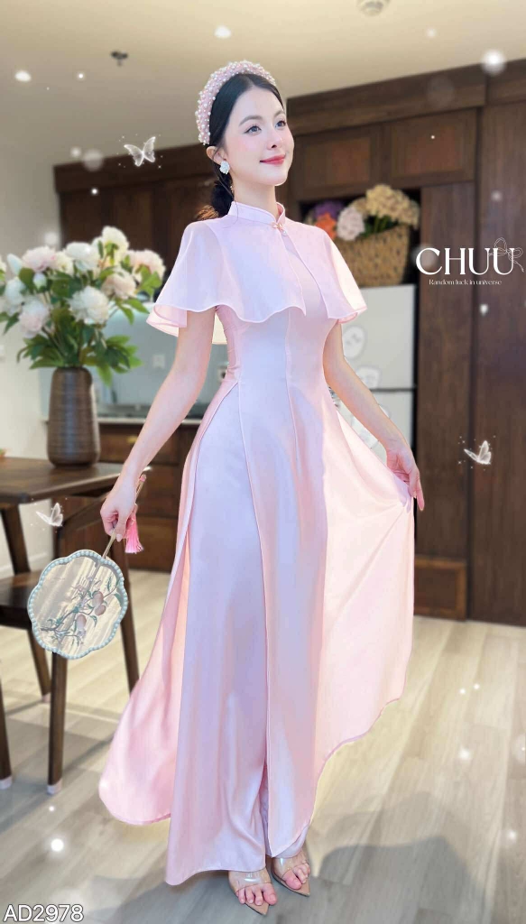 Áo Dài Liền Choàng Song Tử + PK AD2978 (áo lẻ)