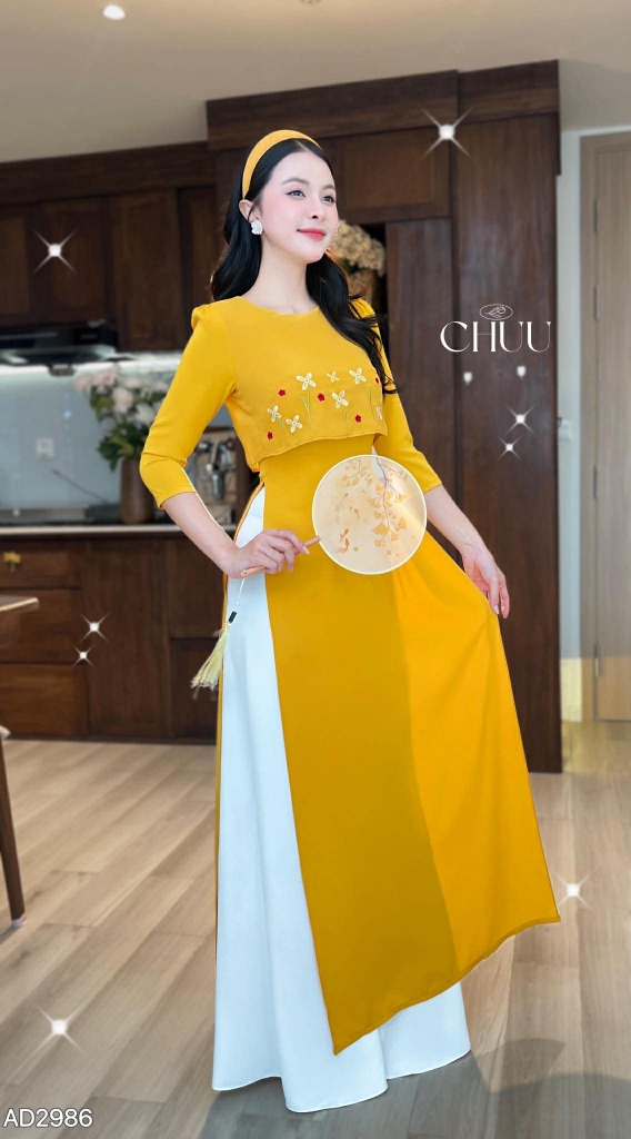 Áo Dài Chong Chóng Vàng AD2986 (áo lẻ)