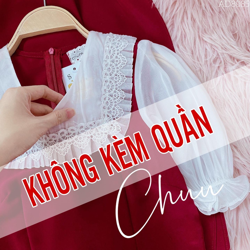 Áo Dài Pha tơ cổ V AD8085 (áo lẻ)