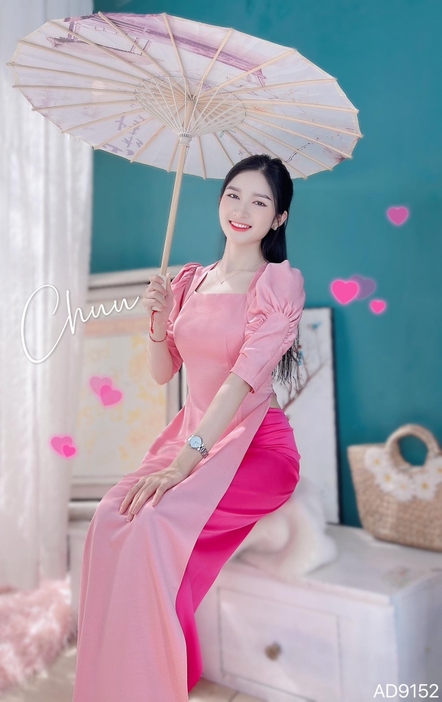 Áo Dài Cổ U Tay Nhún AD9152 (áo lẻ)