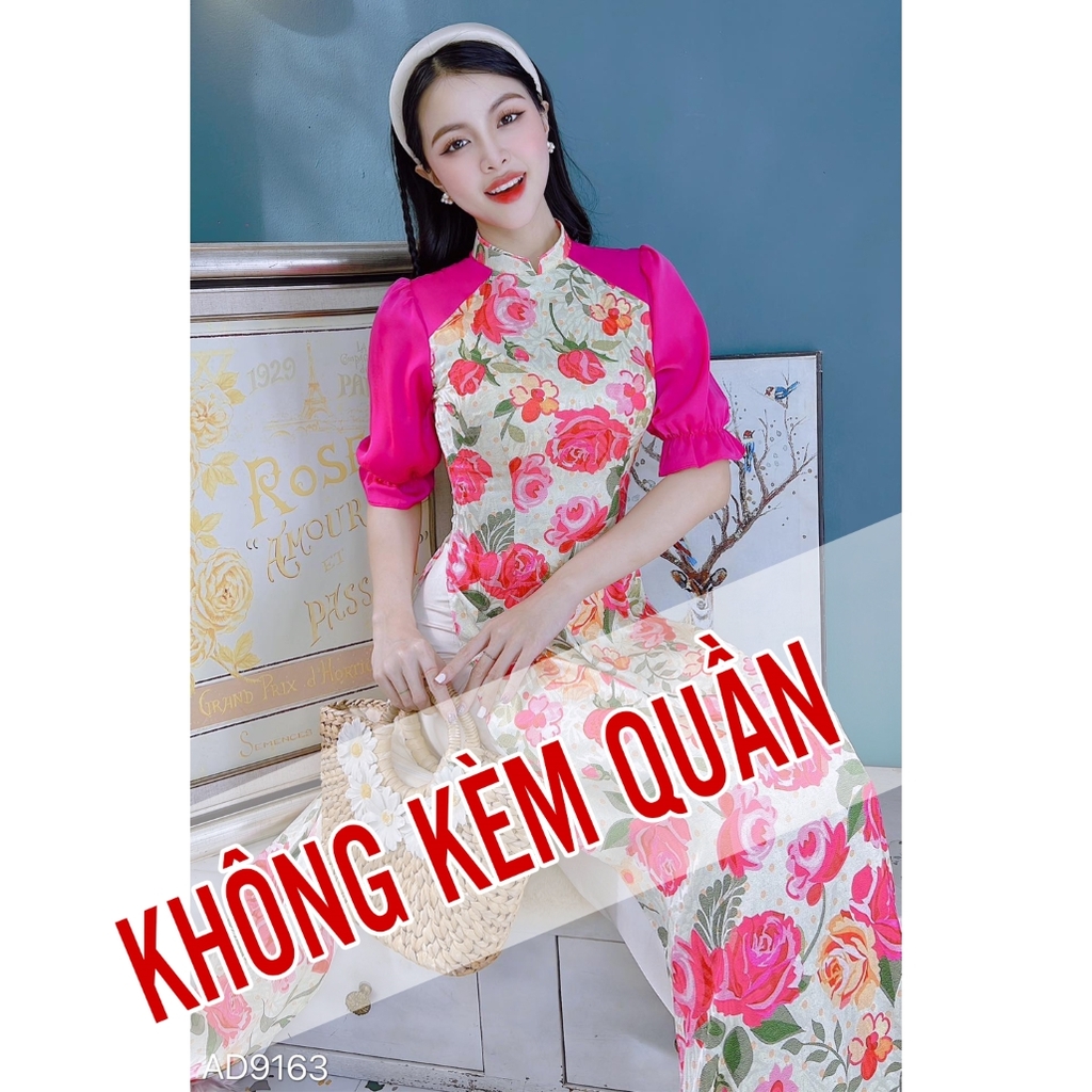 Áo Dài Gấm Tay Pha Ánh Nhung AD9163 (áo lẻ)