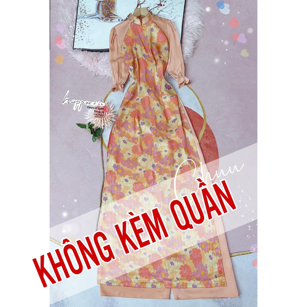 Áo Dài Gấm Tay Pha Ánh Nhung AD9163 (áo lẻ)