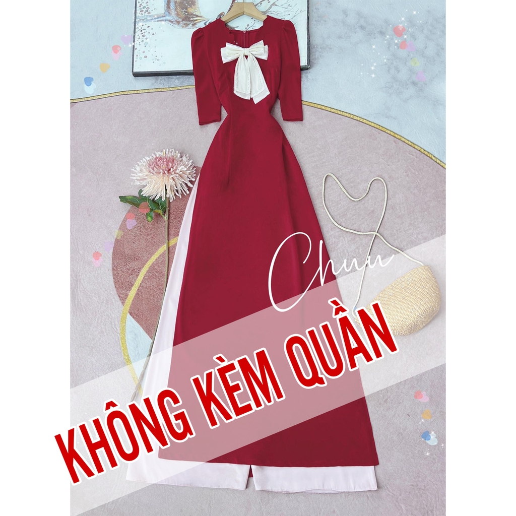 Áo Dài Cổ Sóng Nơ Kem AD9197 (áo lẻ)