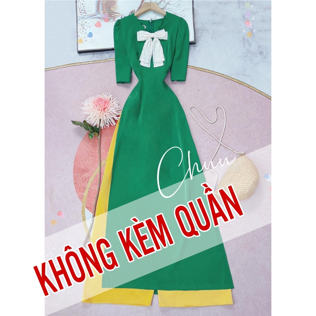 Áo Dài Cổ Sóng Nơ Kem AD9197 (áo lẻ)