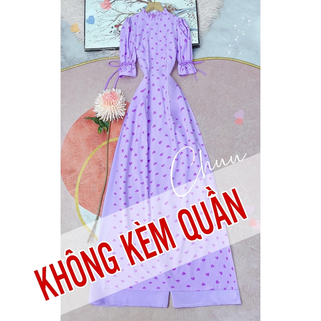 Áo Dài Lụa Nhung Tay Loe AD9198 (áo lẻ)