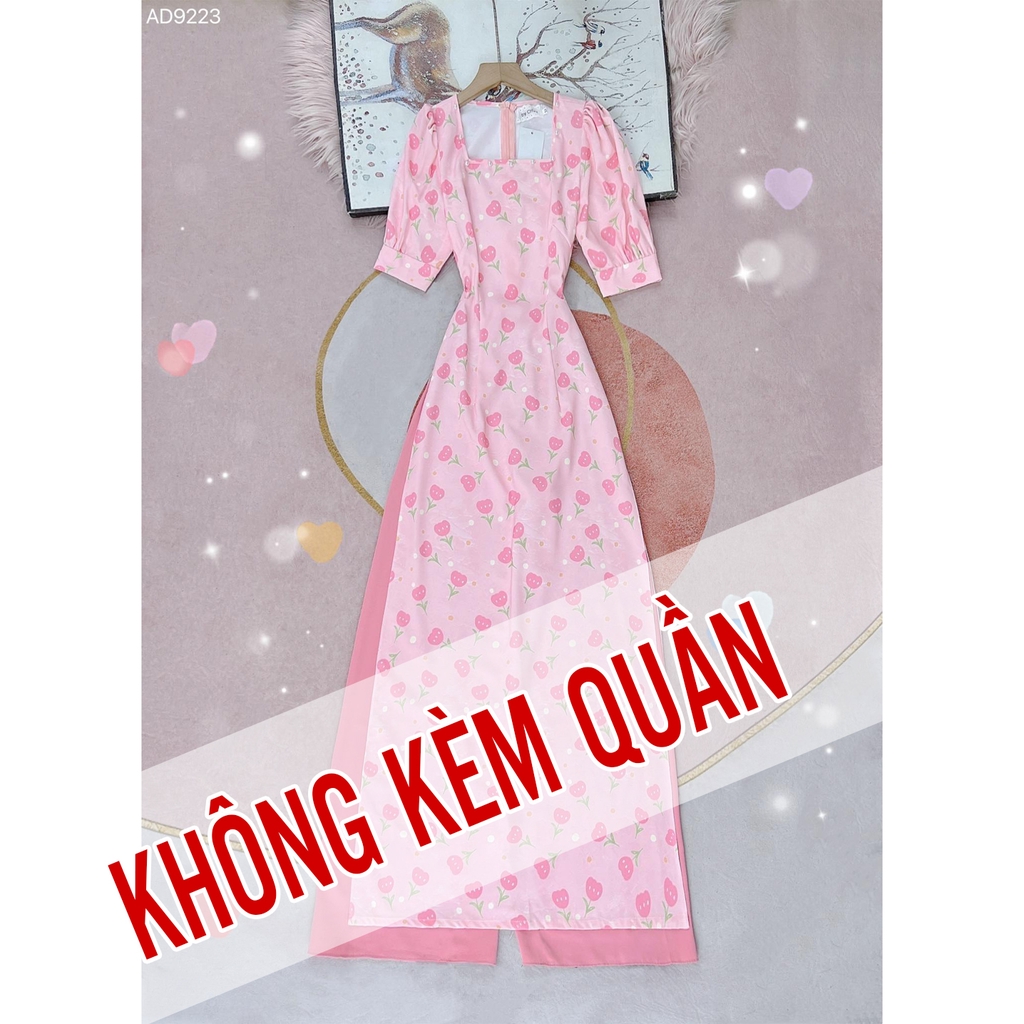 Áo Dài Hoa Cổ Vuông Màu Nước AD9223