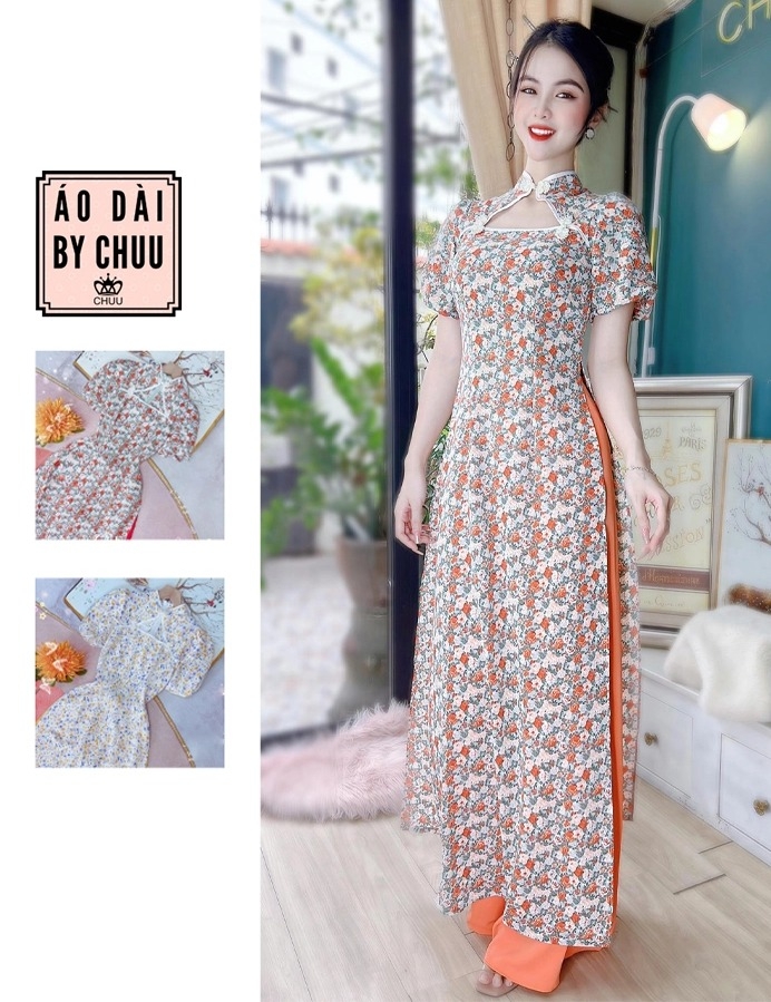 Áo Dài Cổ Tàu Nút Kem AD8095 (áo lẻ)