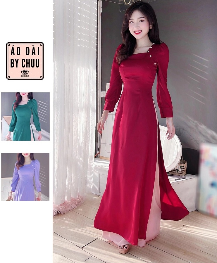 Áo dài tết, áo dài cách tân chất ren nổi kèm chân váy xòe - celia dress