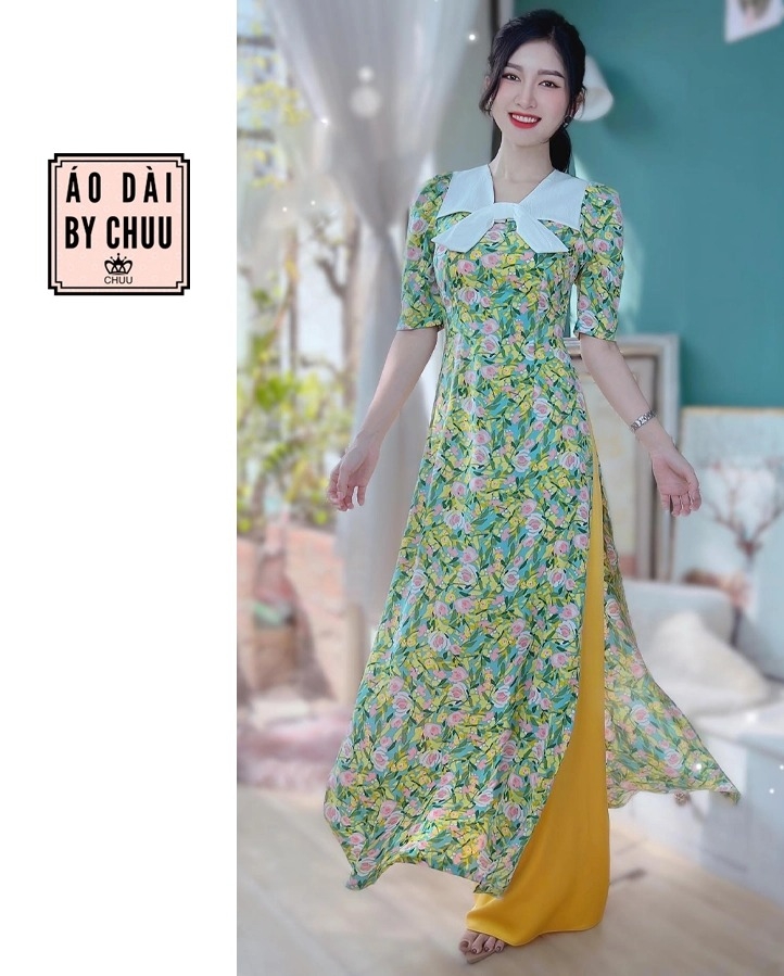 Áo Dài Hoa Nơ Xốp AD8096