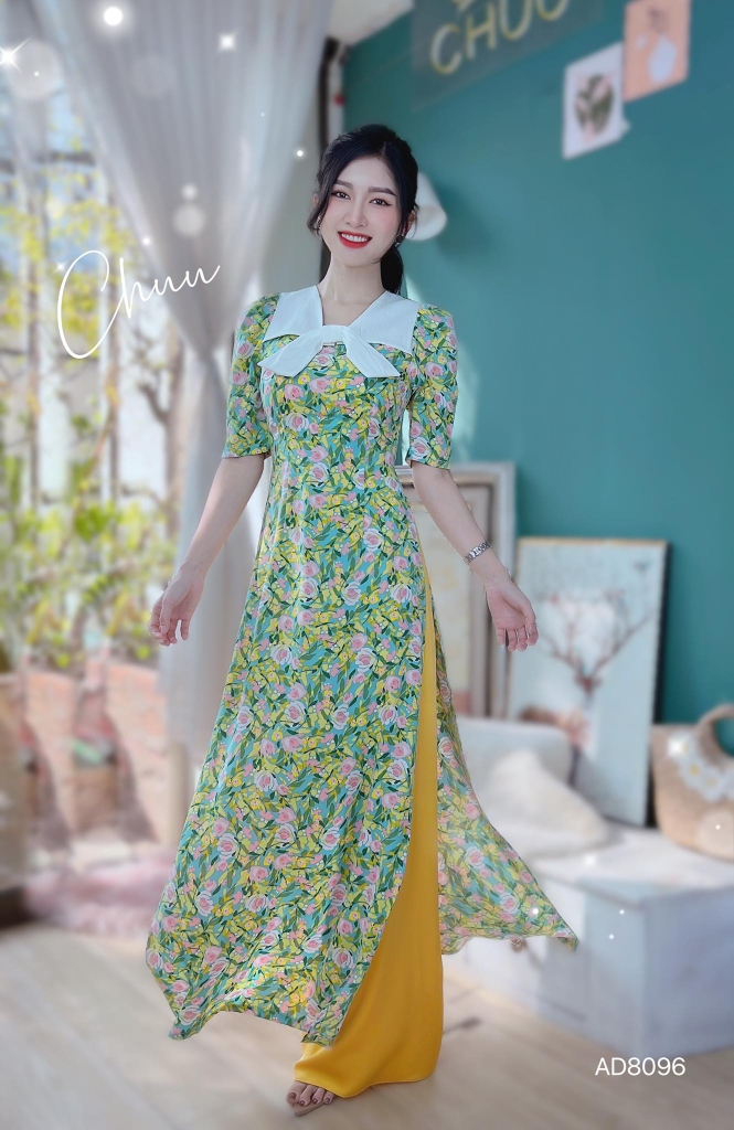 Áo Dài Hoa Nơ Xốp AD8096 (áo lẻ)
