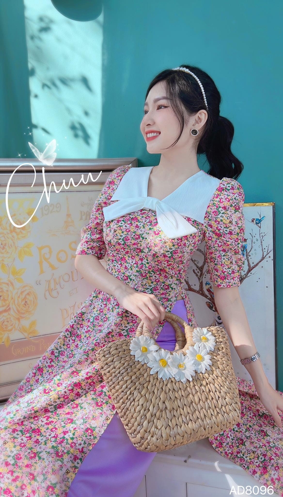 Áo Dài Hoa Nơ Xốp AD8096 (áo lẻ)