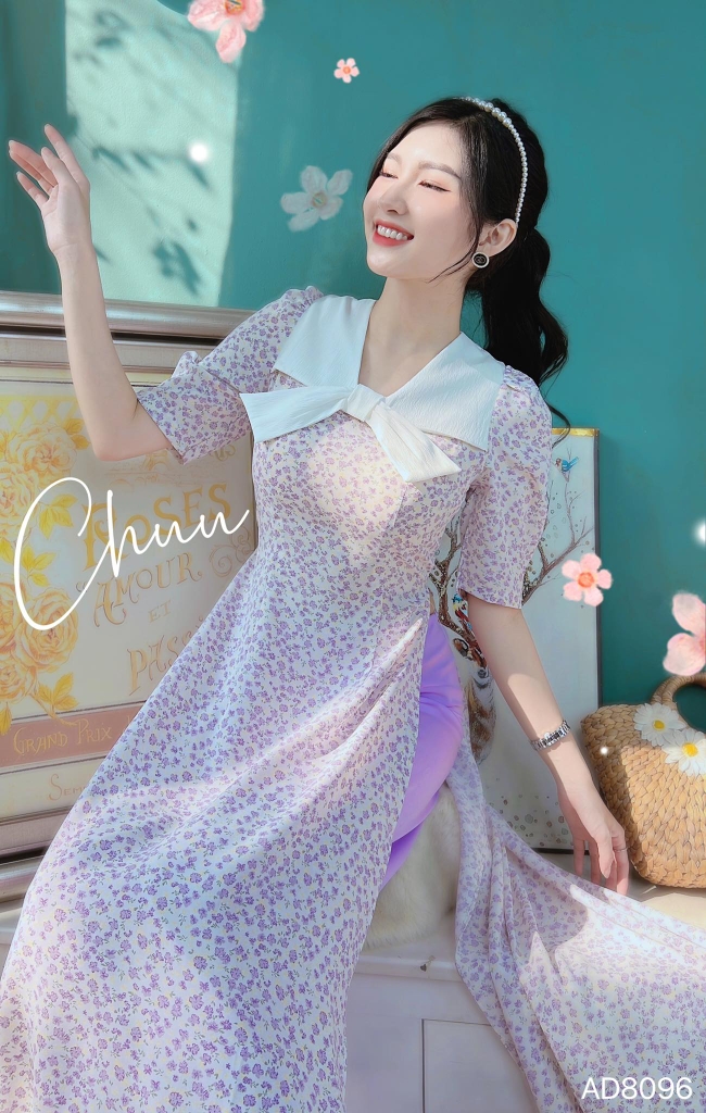 Áo Dài Hoa Nơ Xốp AD8096 (áo lẻ)