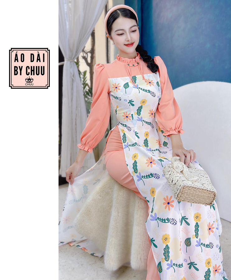 Áo Dài Cổ Ly Thân Hoa AD1308 (áo lẻ)