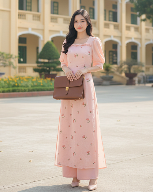 Áo Dài Vân Gấm Hoa Len AD1429 (áo lẻ)