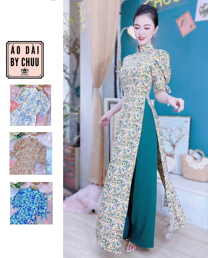 Áo Dài Hoa Mango Tay Nơ AD8011 (áo lẻ)
