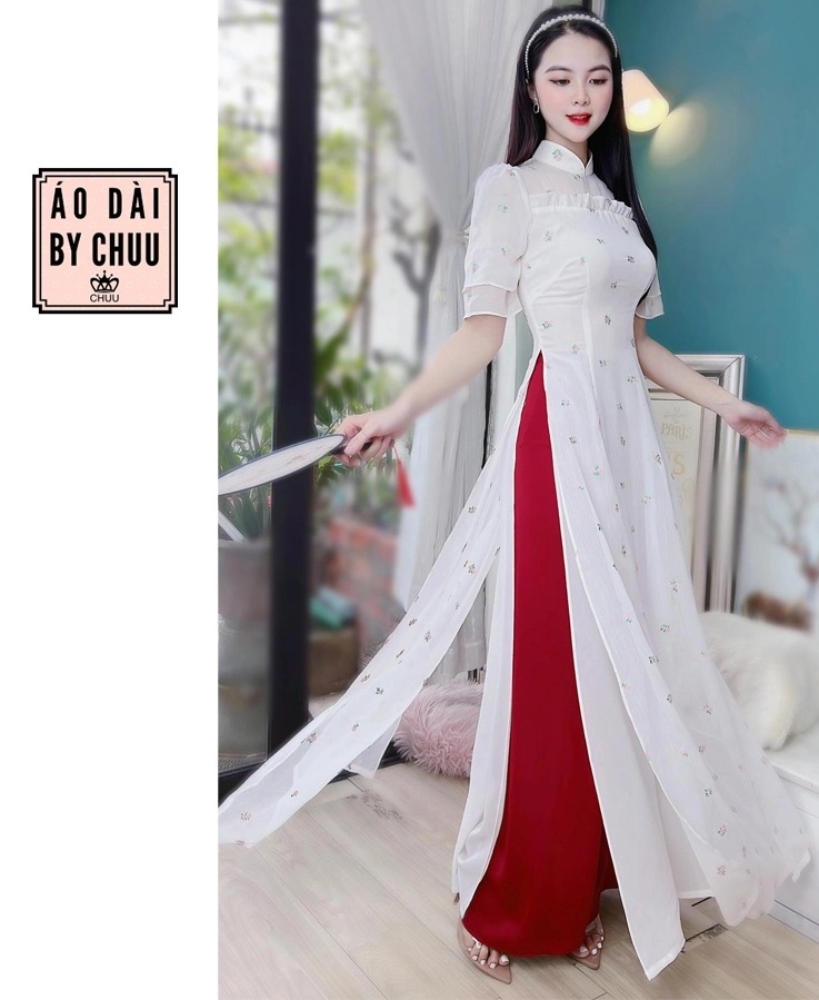 Áo dài Tơ Thêu Hoa Hồng AD9128