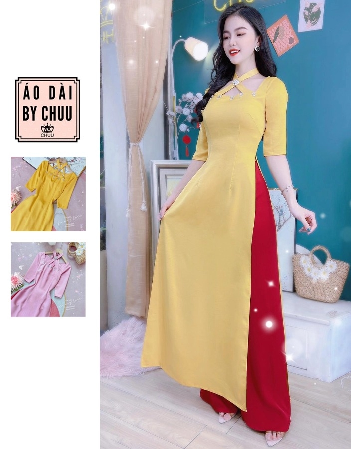 Áo Dài Cổ X Cườm AD8112