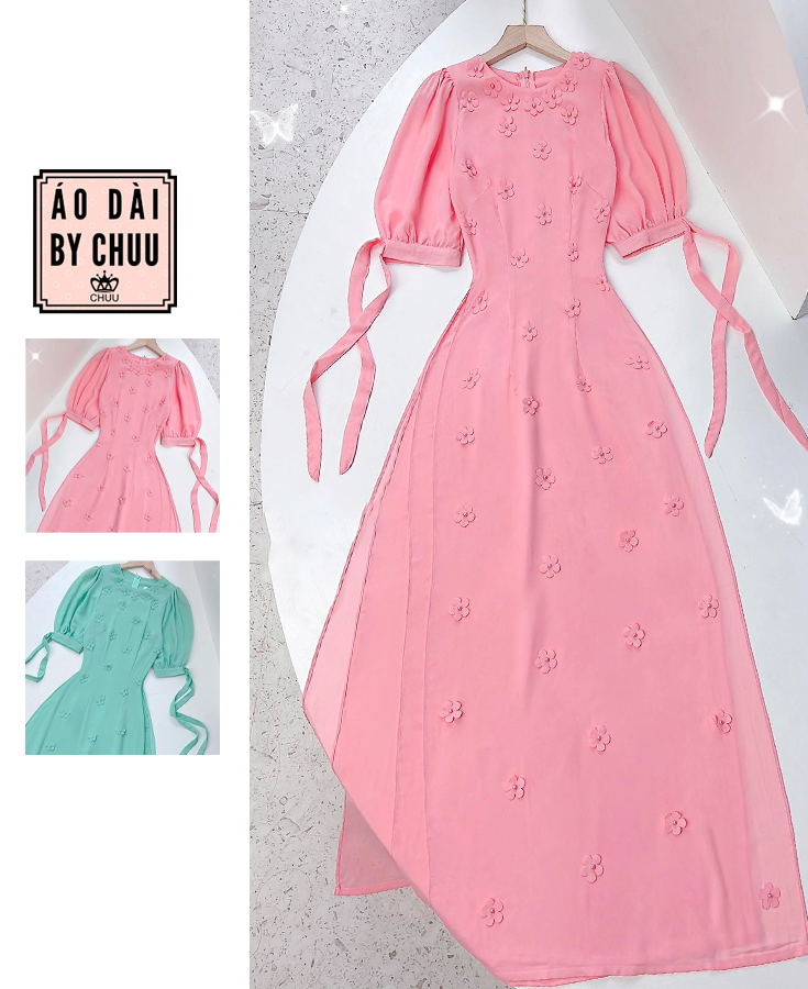 Áo Dài Chiffon Hoa Đỗ Quyên 4T AD1349 (áo lẻ)