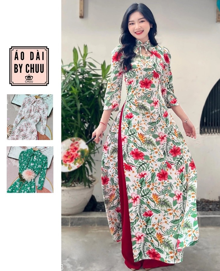 Áo Dài Cổ Tàu Cột Nơ HT AD9173 (áo lẻ)