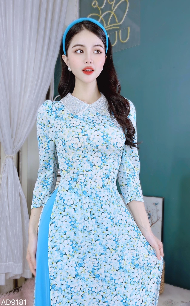 Áo Dài Cổ Cườm Tay Lỡ AD9181 (áo lẻ)