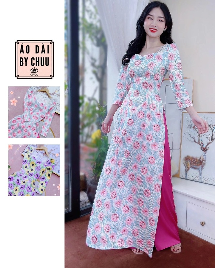 Áo Dài Hoa Vân Gấm Cổ Én AD8088 (áo lẻ)