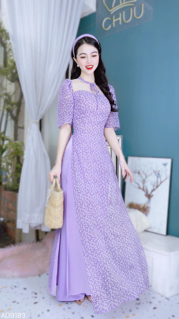 Áo Dài 4T Cổ Lưới Nơ AD9183 (áo lẻ)