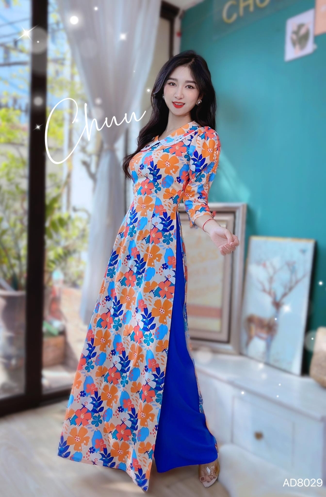 Áo Dài MG Cổ Viền Tơ Trắng AD8029 (áo lẻ)