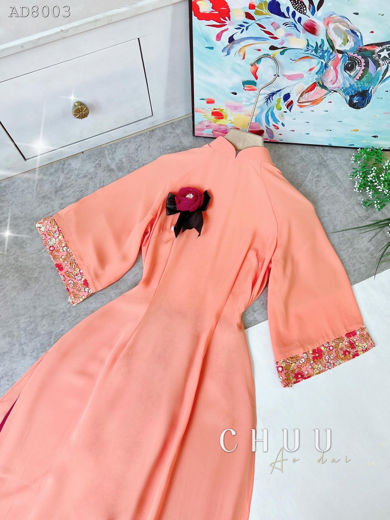 Áo Dài Châu Tôn Phối Hoa AD8003 (áo lẻ)