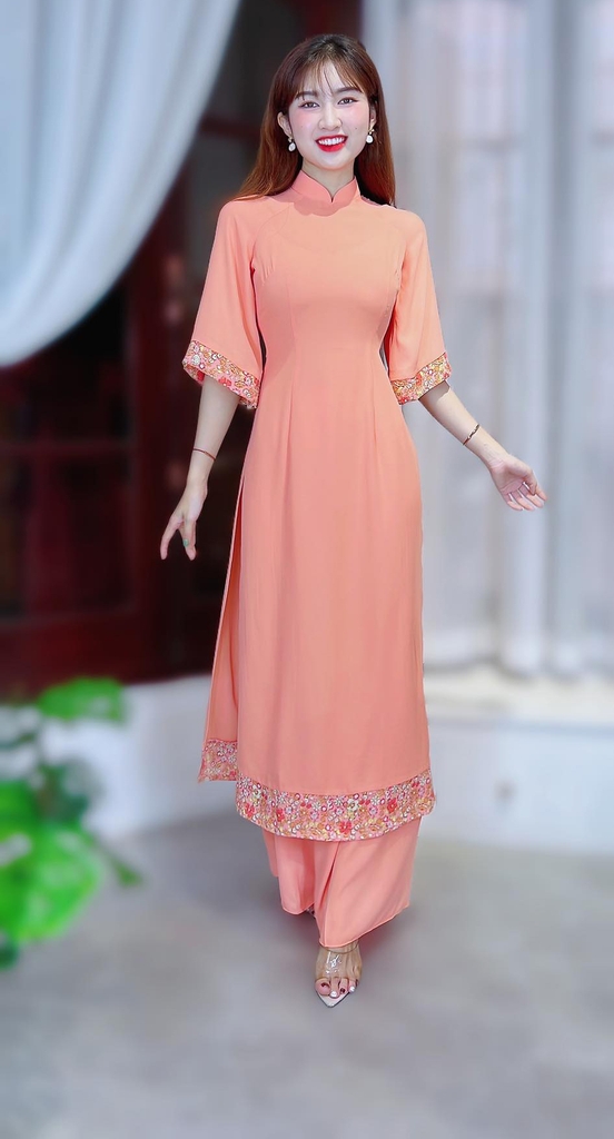 Áo Dài Châu Tôn Phối Hoa AD8003 (áo lẻ)