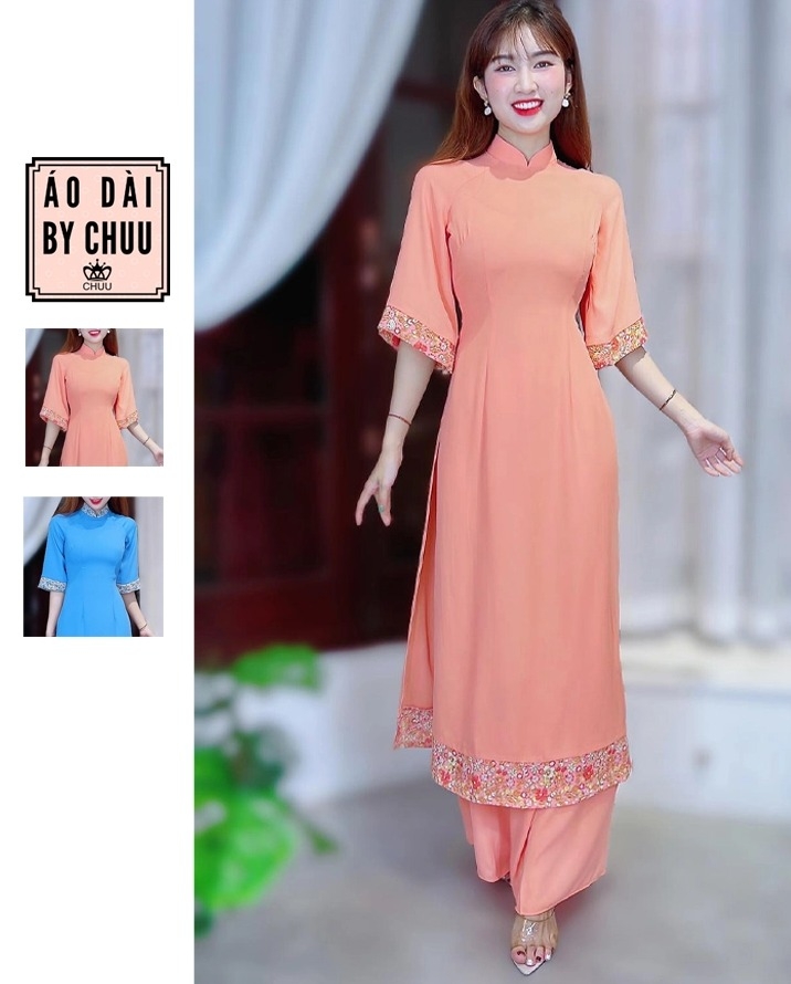 Áo Dài Châu Tôn Phối Hoa AD8003 (áo lẻ)
