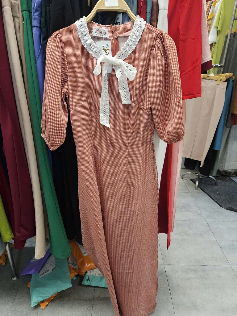 Áo Dài Mắt Cáo Cổ Boi AD2718 (áo lẻ) - Cam Đất