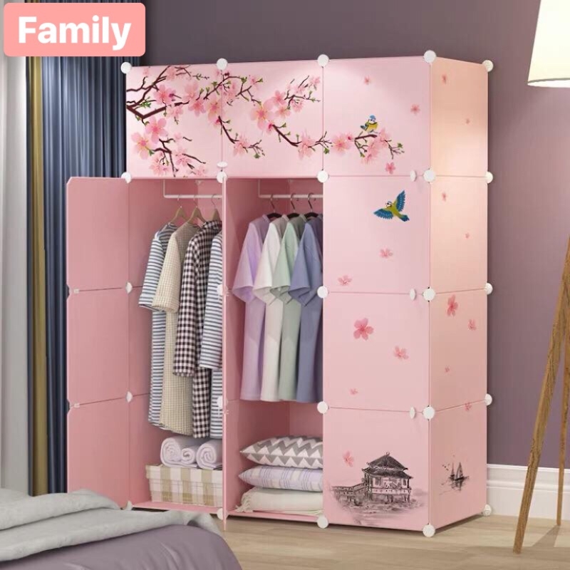 Tủ nhựa lắp ghép 12 ô màu hồng hoa anh đào Family