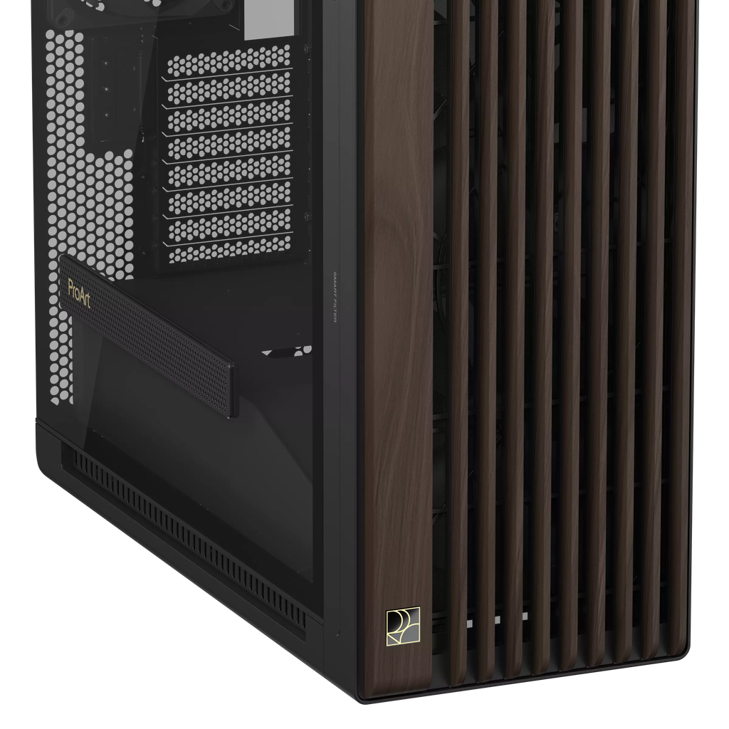 Case máy tính Asus ProArt PA602 Walnut Wood Edition Modern Black Tempered Glass