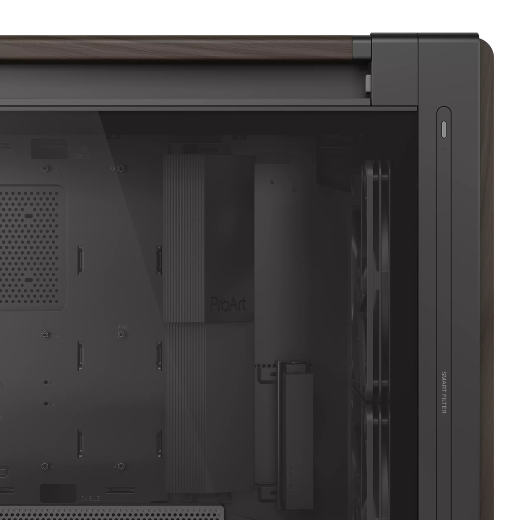 Case máy tính Asus ProArt PA602 Walnut Wood Edition Modern Black Tempered Glass