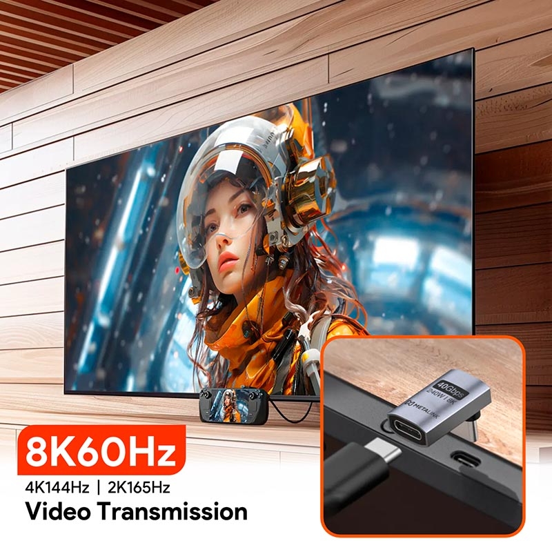 Adapter USB4 chuyển góc C to C METALINK L Side PD 240W 40Gbps MTA4-LS