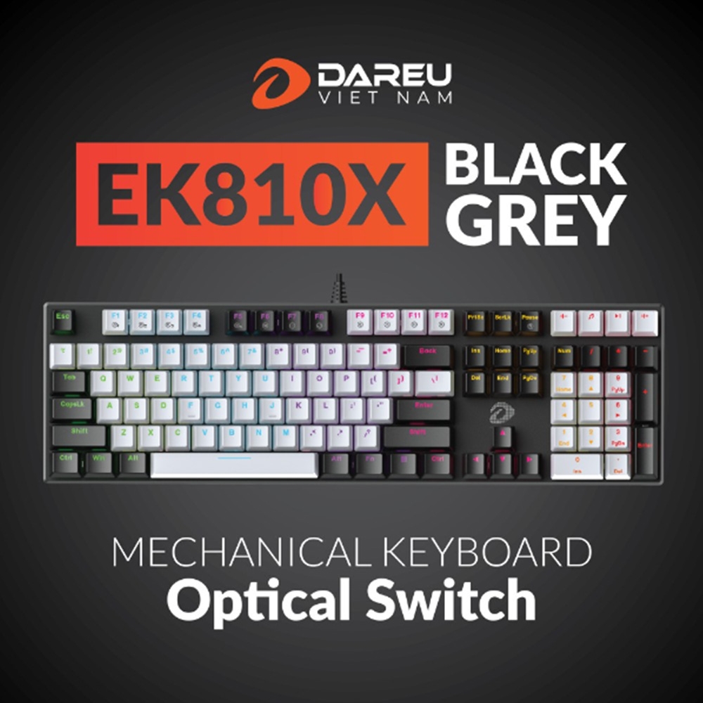 Bàn phím cơ DAREU EK810X Black Grey Multi LED (Dareu Optical Sw)