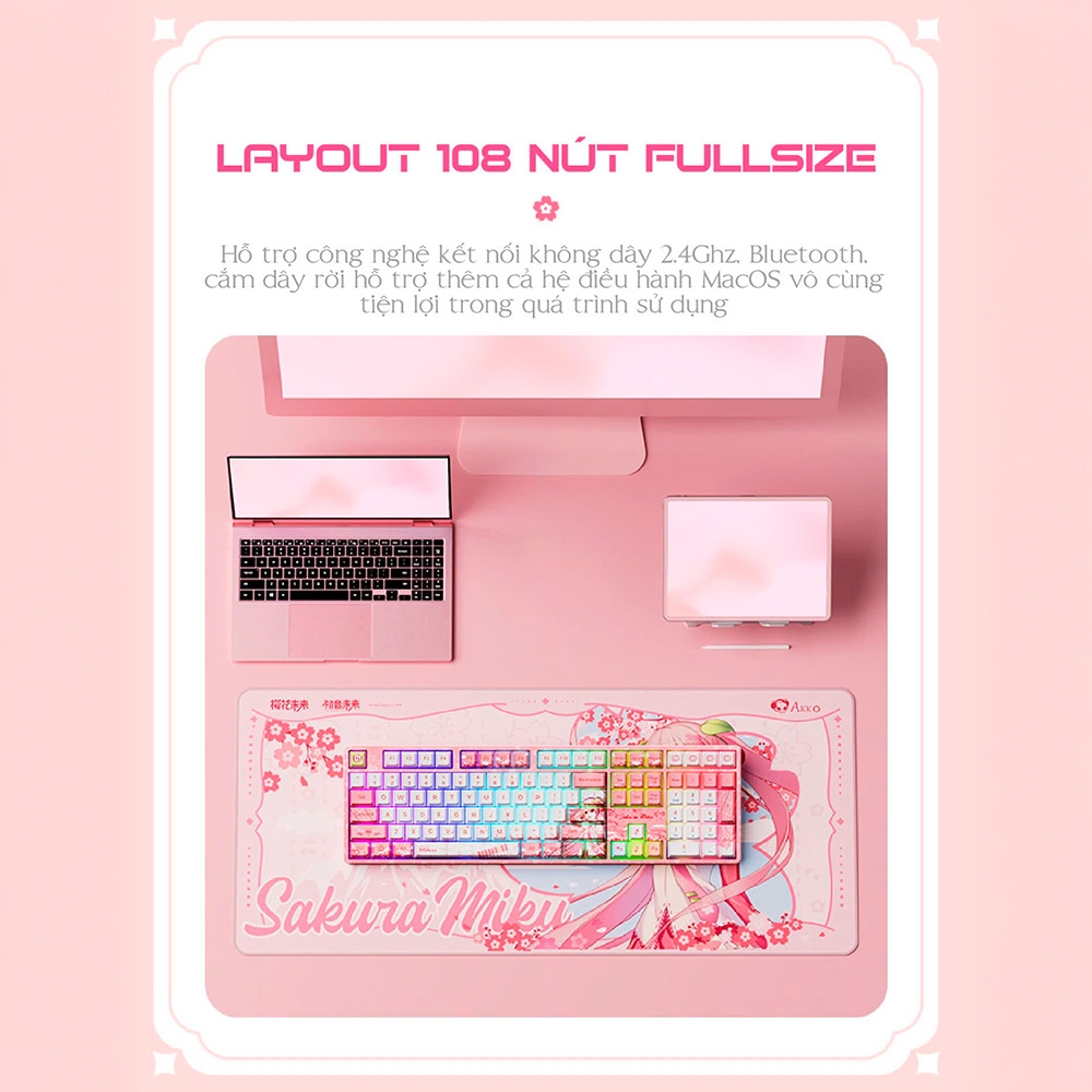 Bàn phím cơ không dây AKKO 5108B Plus Sakura Miku RGB Hotswap (AKKO Sw)