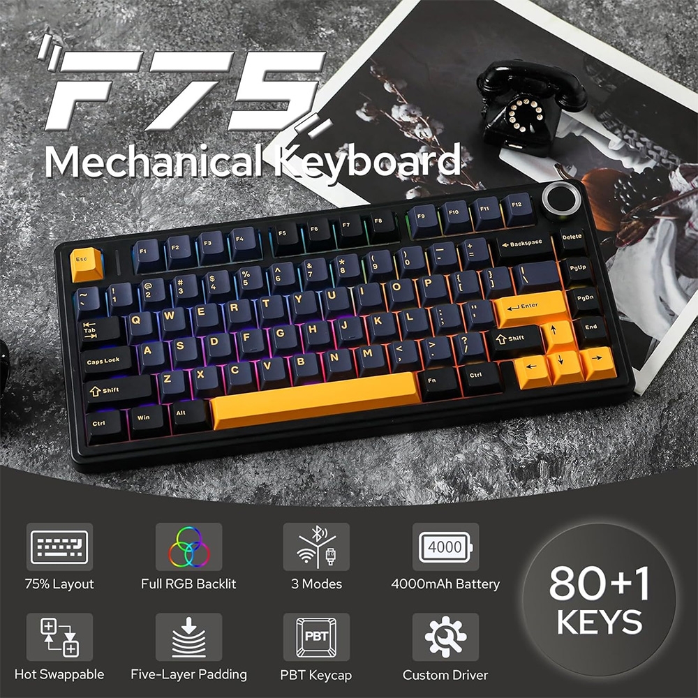 Bàn phím cơ không dây AULA F75 Black RGB Hotswap (Leobog Sw)