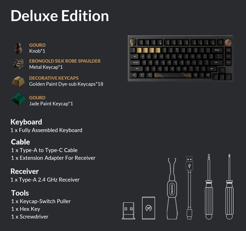Bàn phím cơ không dây Keychron Black Myth Wukong Deluxe Edition RGB Hotswap (TTC Sw)